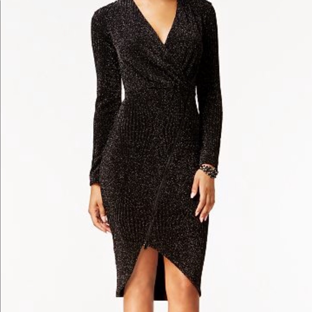 RACHEL Rachel Roy Metallic Knit Faux Wrap Dress